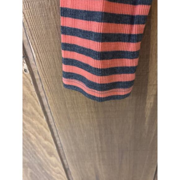 Saturday Sunday Pink and Gray Striped Long Sleeve Midi Dress Solid Gray Skirt M - Picture 6 of 9